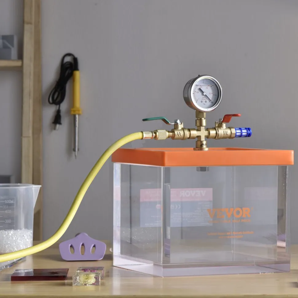 VEVOR 2 Gallon Vacuum Chamber, Upgraded Multipurpose Acrylic Vacuum Degassing Chamber, Transparent Vacuum Chamber, for Resin Degassing, Silica Gel Degassing, Gypsum Degassing and Vacuum Extraction