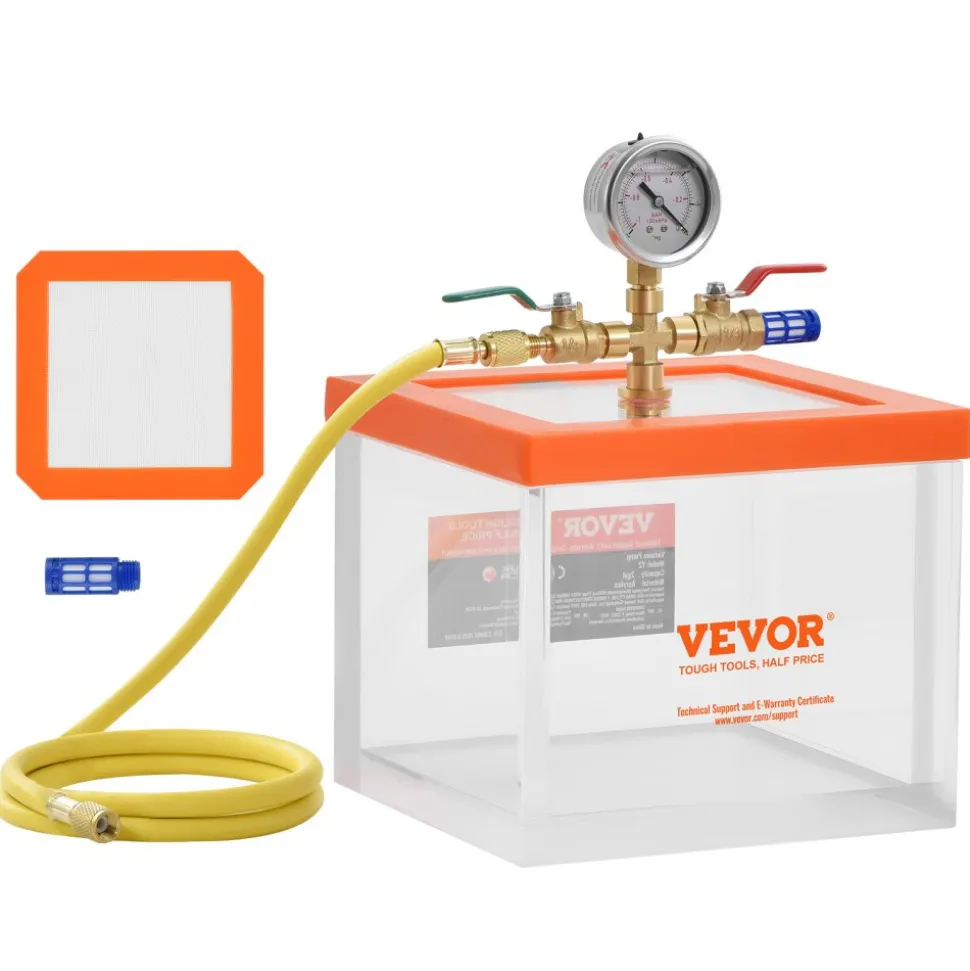 VEVOR 2 Gallon Vacuum Chamber, Upgraded Multipurpose Acrylic Vacuum Degassing Chamber, Transparent Vacuum Chamber, for Resin Degassing, Silica Gel Degassing, Gypsum Degassing and Vacuum Extraction