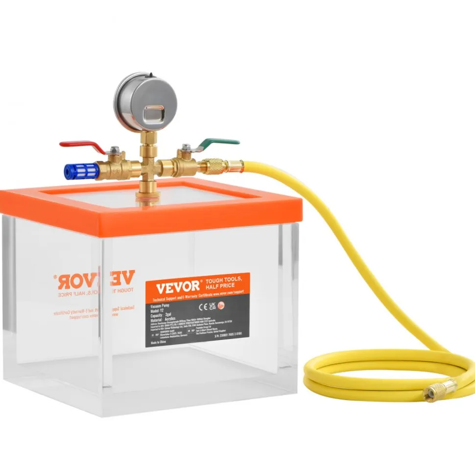 VEVOR 2 Gallon Vacuum Chamber, Upgraded Multipurpose Acrylic Vacuum Degassing Chamber, Transparent Vacuum Chamber, for Resin Degassing, Silica Gel Degassing, Gypsum Degassing and Vacuum Extraction