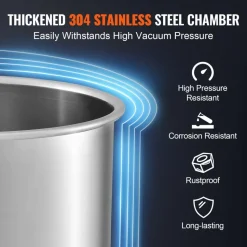 VEVOR 5 Gallon Vacuum Chamber, Upgraded Tempered Glass Lid Vacuum Degassing Chamber, 304 Stainless Steel Chamber, for Stabilizing Wood, Resin Degassing, Silicone Degassing and Plaster Degassing