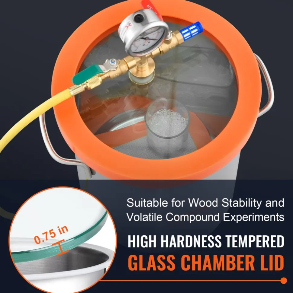 VEVOR 5 Gallon Vacuum Chamber, Upgraded Tempered Glass Lid Vacuum Degassing Chamber, 304 Stainless Steel Chamber, for Stabilizing Wood, Resin Degassing, Silicone Degassing and Plaster Degassing
