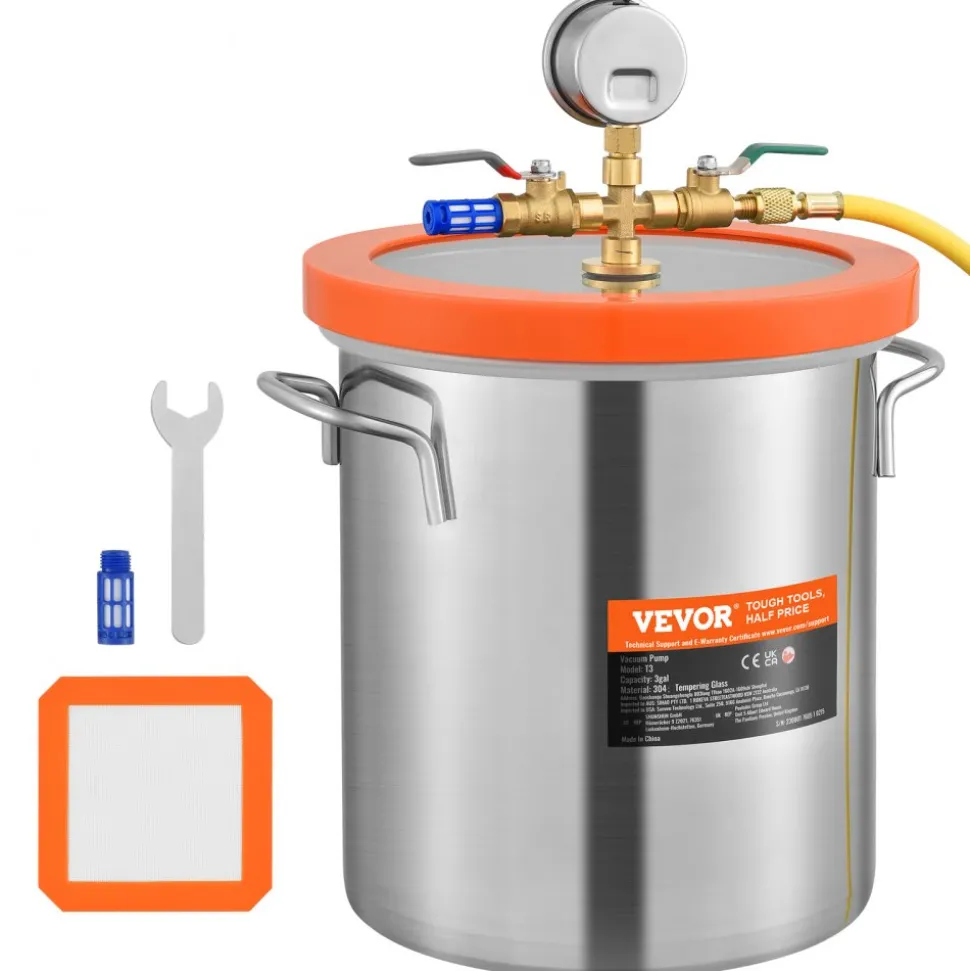VEVOR 5 Gallon Vacuum Chamber, Upgraded Tempered Glass Lid Vacuum Degassing Chamber, 304 Stainless Steel Chamber, for Stabilizing Wood, Resin Degassing, Silicone Degassing and Plaster Degassing