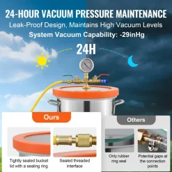 VEVOR 3 Gallon Vacuum Chamber, Upgraded Tempered Glass Lid Vacuum Degassing Chamber, 304 Stainless Steel Chamber, for Stabilizing Wood, Resin Degassing, Silicone Degassing and Plaster Degassing
