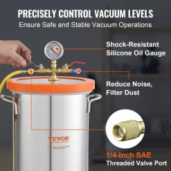 VEVOR 3 Gallon Vacuum Chamber, Upgraded Tempered Glass Lid Vacuum Degassing Chamber, 304 Stainless Steel Chamber, for Stabilizing Wood, Resin Degassing, Silicone Degassing and Plaster Degassing