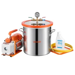 VEVOR 3 Gallon Vacuum Chamber with Pump, 3.5 CFM, Single Stage Vacuum Pump, Stainless Steel Degassing Chamber Kit with Tempered Glass Lid, 5 ft Hose, for Stabilizing Wood Degassing Silicone Resin