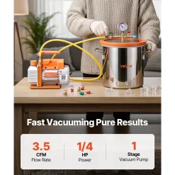 VEVOR 3 Gallon Vacuum Chamber with Pump, 3.5 CFM, Single Stage Vacuum Pump, Stainless Steel Degassing Chamber Kit with Tempered Glass Lid, 5 ft Hose, for Stabilizing Wood Degassing Silicone Resin