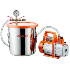 VEVOR 3 Gallon Vacuum Chamber with Pump, 3.5 CFM, Stainless Steel Degassing Chamber Kit, Single Stage Vacuum Pump, Tempered Glass Lid, 4.92 ft Hose, Oil, for Stabilizing Wood Degassing Silicone Resin