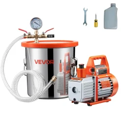 VEVOR 3 Gallon Vacuum Chamber with Pump, 3.5 CFM, Stainless Steel Degassing Chamber Kit, Single Stage Vacuum Pump, Tempered Glass Lid, 4.92 ft Hose, Oil, for Stabilizing Wood Degassing Silicone Resin
