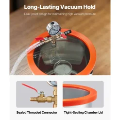 VEVOR 3 Gallon Vacuum Chamber with Pump, 3.5 CFM, Stainless Steel Degassing Chamber Kit, Single Stage Vacuum Pump, Tempered Glass Lid, 4.92 ft Hose, Oil, for Stabilizing Wood Degassing Silicone Resin