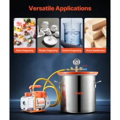 VEVOR 5 Gallon Vacuum Chamber with Pump, 3.5 CFM, Single Stage Vacuum Pump, Stainless Steel Degassing Chamber Kit with Tempered Glass Lid, 5 ft Hose, for Stabilizing Wood Degassing Silicone Resin