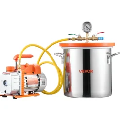 VEVOR 5 Gallon Vacuum Chamber with Pump, 3.5 CFM, Single Stage Vacuum Pump, Stainless Steel Degassing Chamber Kit with Tempered Glass Lid, 5 ft Hose, for Stabilizing Wood Degassing Silicone Resin