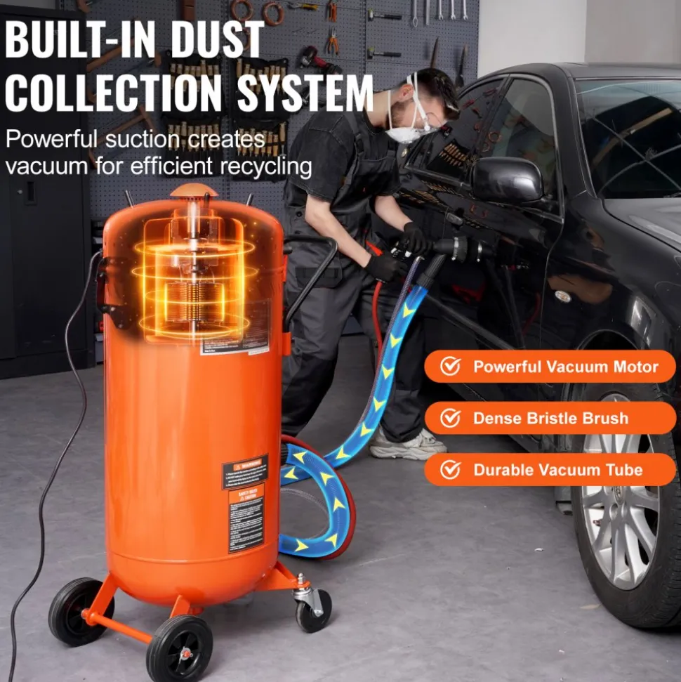VEVOR 28 Gallon Vacuum Sand Blaster, Dustless Sandblaster with Built-in 1200W Vacuum System for Dust Control and Abrasive Recycle, 60-110 PSI Heavy Duty Abrasive Blasting Machine