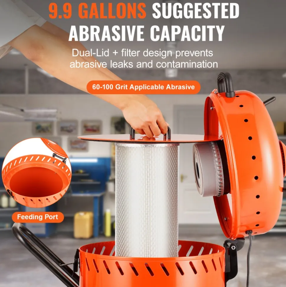 VEVOR 28 Gallon Vacuum Sand Blaster, Dustless Sandblaster with Built-in 1200W Vacuum System for Dust Control and Abrasive Recycle, 60-110 PSI Heavy Duty Abrasive Blasting Machine