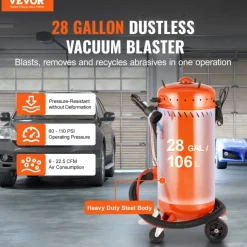 VEVOR 28 Gallon Vacuum Sand Blaster, Dustless Sandblaster with Built-in 1200W Vacuum System for Dust Control and Abrasive Recycle, 60-110 PSI Heavy Duty Abrasive Blasting Machine
