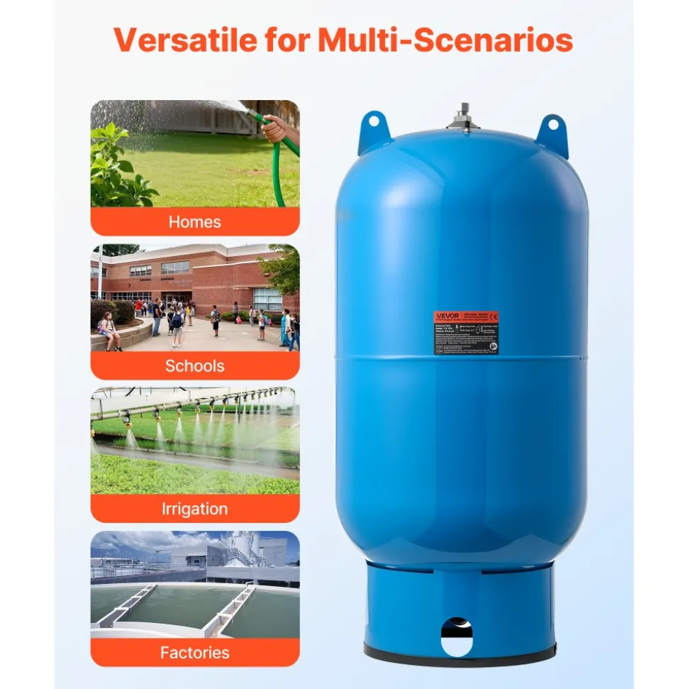 VEVOR 34-Gallon Vertical Well Pressure Tank, Pre-Charged Pressurized Water Tank for Well Pumps, Heavy-Duty Carbon Steel Water Storage Container for Home, School, Farm & Irrigation Systems