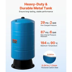 VEVOR 20-Gallon Vertical Well Pressure Tank, Pre-Charged Pressurized Water Tank for Well Pumps, Heavy-Duty Carbon Steel Water Storage Container for Home, School, Farm & Irrigation Systems
