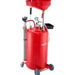 VEVOR 21 Gallon Waste Oil Drain Tank, Air Operated Portable Oil Drainer with Adjustable Funnel Height, Industrial Fluid Drain Tank with Wheels, Fluid Fuel Transfer Drainage for Auto Repair Shops, Red