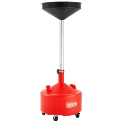 VEVOR 8 Gallon Waste Oil Drain Tank, Industrial Fluid Drain Tank with Adjustable Funnel Height, Portable Oil Drainer with Wheels, Fluid Fuel Transfer Drainage for Auto Repair Shops, Garages, Red