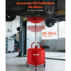 VEVOR 8 Gallon Waste Oil Drain Tank, Industrial Fluid Drain Tank with Adjustable Funnel Height, Portable Oil Drainer with Wheels & Toolbox, Fluid Fuel Transfer Drainage for Auto Repair Shops, Red