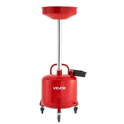 VEVOR 8 Gallon Waste Oil Drain Tank, Industrial Fluid Drain Tank with Adjustable Funnel Height, Portable Oil Drainer with Wheels & Toolbox, Fluid Fuel Transfer Drainage for Auto Repair Shops, Red