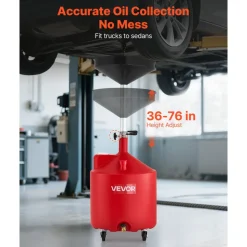VEVOR 18 Gallon Waste Oil Drain Tank, Industrial Fluid Drain Tank with Adjustable Funnel Height, Portable Oil Drainer with Wheels, Fluid Fuel Transfer Drainage for Auto Repair Shops, Garages, Red