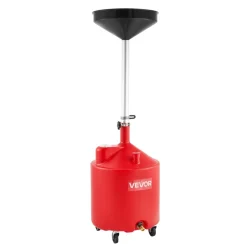 VEVOR 18 Gallon Waste Oil Drain Tank, Industrial Fluid Drain Tank with Adjustable Funnel Height, Portable Oil Drainer with Wheels, Fluid Fuel Transfer Drainage for Auto Repair Shops, Garages, Red