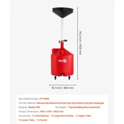 VEVOR 18 Gallon Waste Oil Drain Tank, Industrial Fluid Drain Tank with Adjustable Funnel Height, Portable Oil Drainer with Wheels, Fluid Fuel Transfer Drainage for Auto Repair Shops, Garages, Red