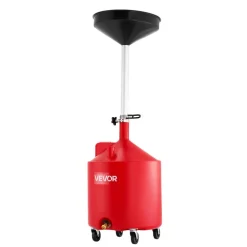 VEVOR 18 Gallon Waste Oil Drain Tank, Industrial Fluid Drain Tank with Adjustable Funnel Height, Portable Oil Drainer with Wheels, Fluid Fuel Transfer Drainage for Auto Repair Shops, Garages, Red