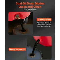 VEVOR 18 Gallon Waste Oil Drain Tank, Industrial Fluid Drain Tank with Adjustable Funnel Height, Portable Oil Drainer with Wheels, Fluid Fuel Transfer Drainage for Auto Repair Shops, Garages, Red