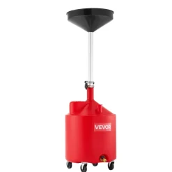 VEVOR 18 Gallon Waste Oil Drain Tank, Industrial Fluid Drain Tank with Adjustable Funnel Height, Portable Oil Drainer with Wheels, Fluid Fuel Transfer Drainage for Auto Repair Shops, Garages, Red