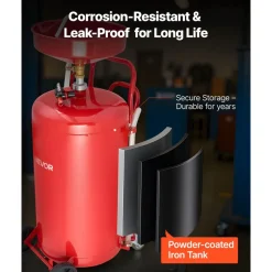 VEVOR 25 Gallon Waste Oil Drain Tank, Air Operated Portable Oil Drainer with Adjustable Funnel Height, Industrial Fluid Drain Tank with Wheels, Fluid Fuel Transfer Drainage for Auto Repair Shops, Red