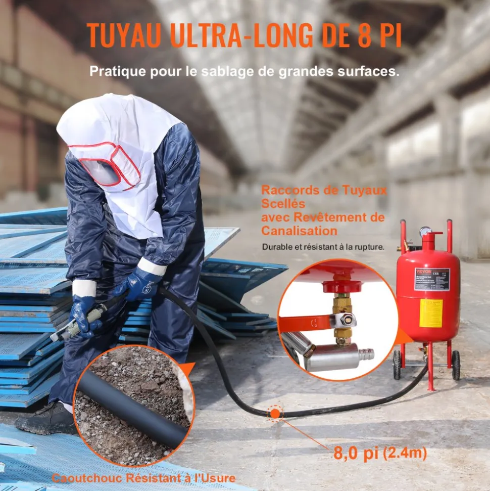 VEVOR 10Gal/40L Sandblaster Equipped with Nozzle Shut-Off Valve Pressure Gauge Ceramic Nozzle 2.5m Hose Filling Funnel Watertrap 6" Rubber Wheels Grit Power Sand Blasters Portable Sandblasting Equipm