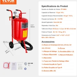 VEVOR 10Gal/40L Sandblaster Equipped with Nozzle Shut-Off Valve Pressure Gauge Ceramic Nozzle 2.5m Hose Filling Funnel Watertrap 6