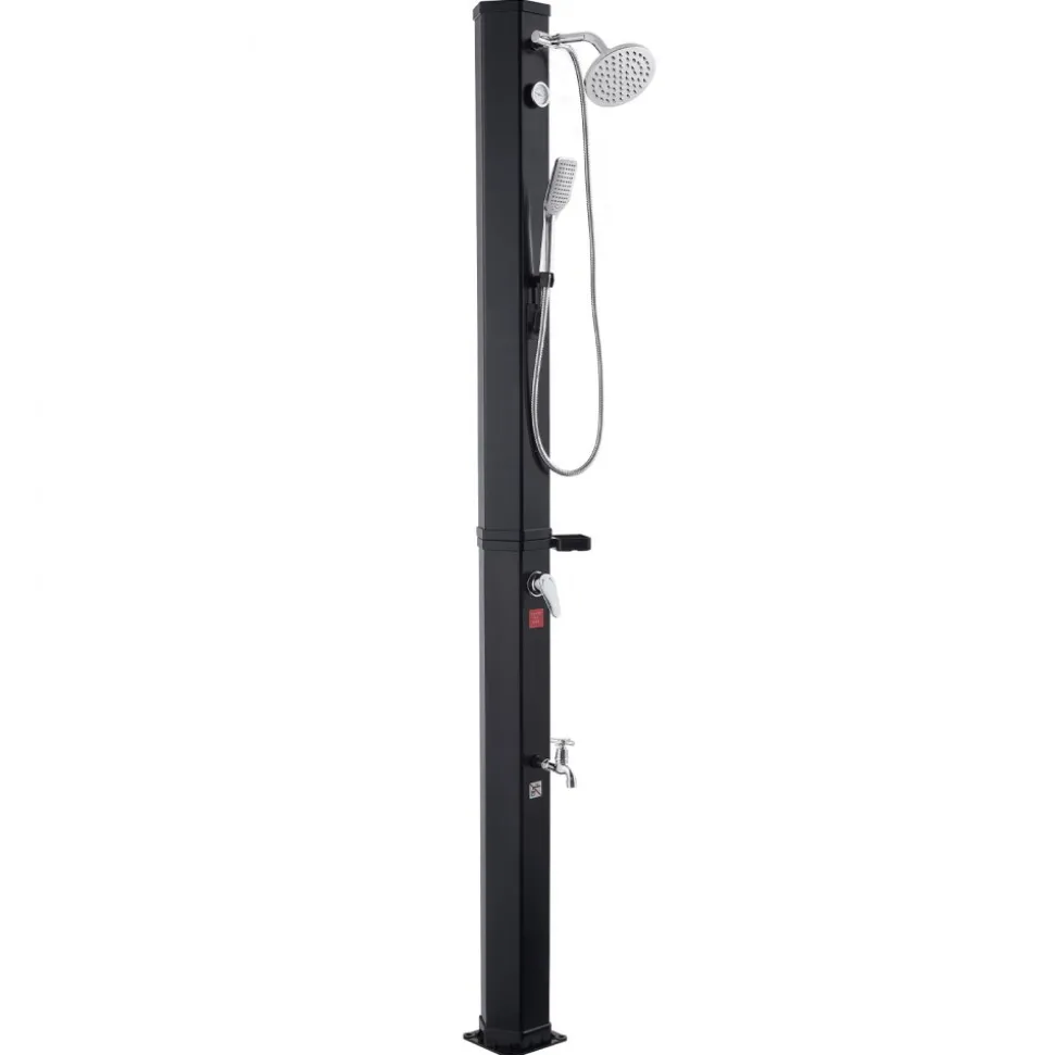 VEVOR 10.6 Gal Solar Heated Shower, 6.7ft Showerhead Height Outdoor Shower, with Handheld & Foot Faucet, Hot & Cold Water Adjustment, Freestanding for Backyard Poolside Beach Pool, Black