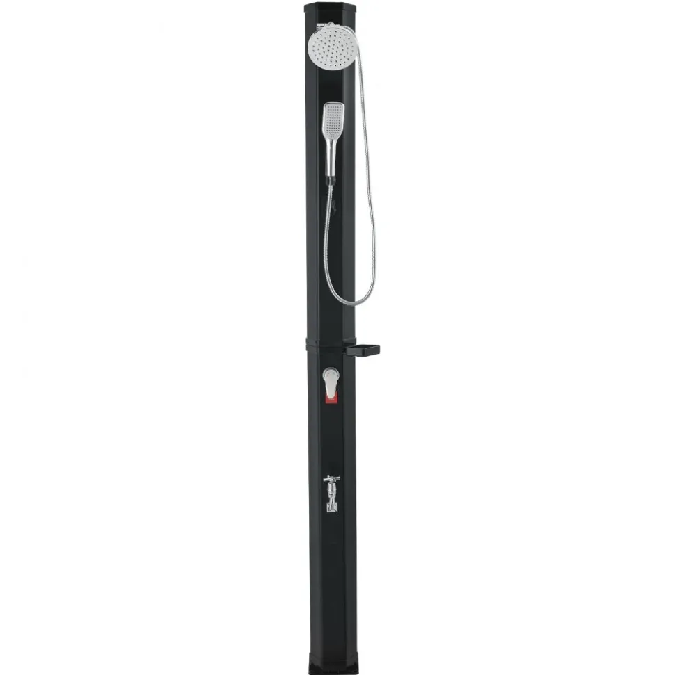 VEVOR 10.6 Gal Solar Heated Shower, 6.7ft Showerhead Height Outdoor Shower, with Handheld & Foot Faucet, Hot & Cold Water Adjustment, Freestanding for Backyard Poolside Beach Pool, Black