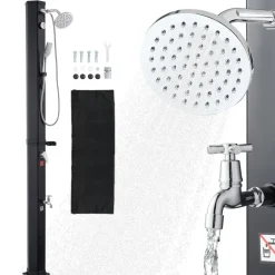 VEVOR 10.6 Gal Solar Heated Shower, 6.7ft Showerhead Height Outdoor Shower, with Handheld & Foot Faucet, Hot & Cold Water Adjustment, Freestanding for Backyard Poolside Beach Pool, Black