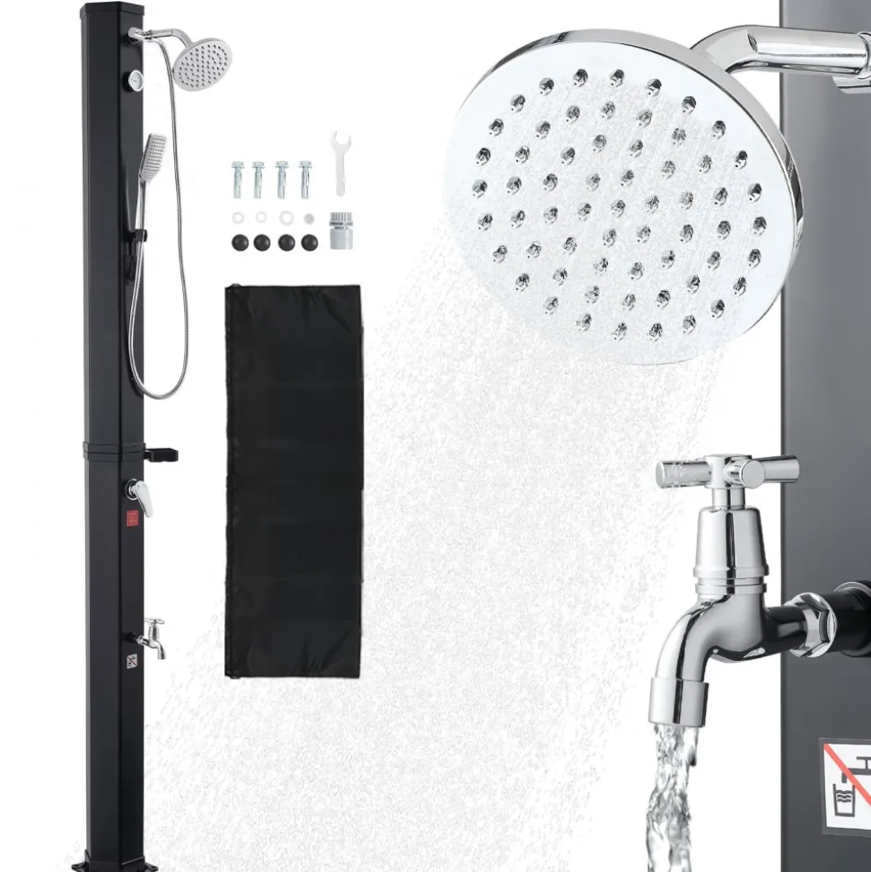 VEVOR 10.6 Gal Solar Heated Shower, 6.7ft Showerhead Height Outdoor Shower, with Handheld & Foot Faucet, Hot & Cold Water Adjustment, Freestanding for Backyard Poolside Beach Pool, Black