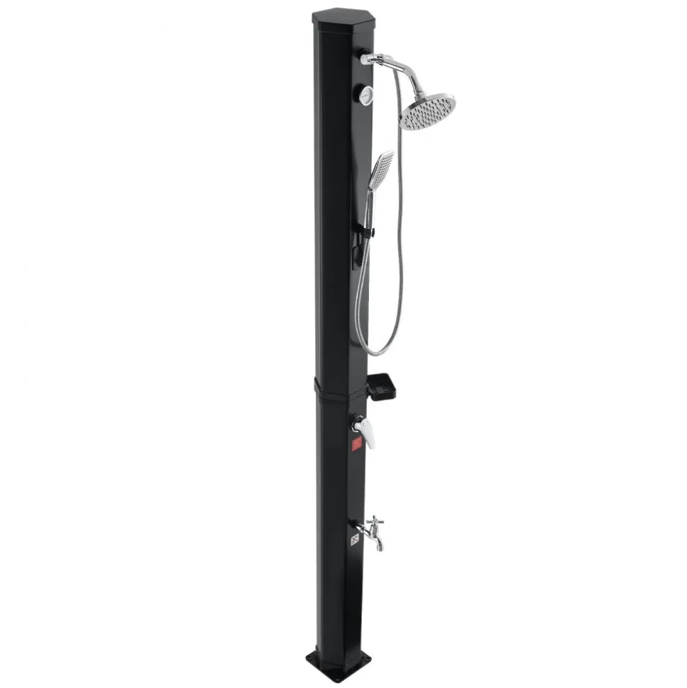 VEVOR 10.6 Gal Solar Heated Shower, 6.7ft Showerhead Height Outdoor Shower, with Handheld & Foot Faucet, Hot & Cold Water Adjustment, Freestanding for Backyard Poolside Beach Pool, Black