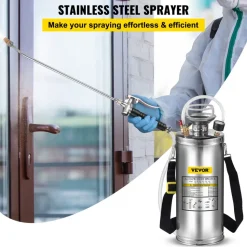 VEVOR 2Gal Stainless Steel Sprayer, Set with 20" Wand& Handle& 3FT Reinforced Hose, Hand Pump Sprayer with Pressure Gauge&Safety Valve, Adjustable Nozzle Suitable for Gardening and Sanitizing