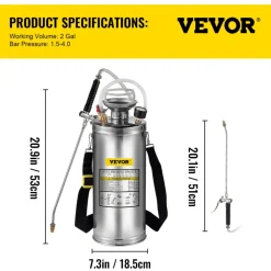 VEVOR 2Gal Stainless Steel Sprayer, Set with 20