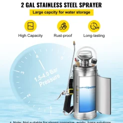 VEVOR 2Gal Stainless Steel Sprayer, Set with 20