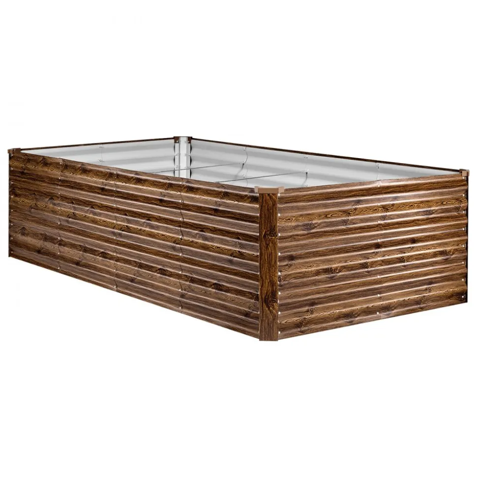 VEVOR Galvanized Raised Garden Bed, 8 x 4 x 2 ft, Rectangular Metal Planter Box Kit Outdoor, Bottomless Elevated Planting Box with Gloves, Alu-Zinc, for Growing Flowers Vegetables, Deep Wood Grain