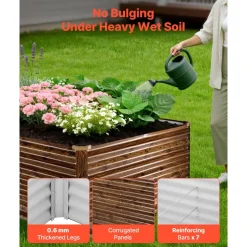 VEVOR Galvanized Raised Garden Bed, 8 x 4 x 2 ft, Rectangular Metal Planter Box Kit Outdoor, Bottomless Elevated Planting Box with Gloves, Alu-Zinc, for Growing Flowers Vegetables, Deep Wood Grain