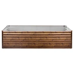 VEVOR Galvanized Raised Garden Bed, 8 x 4 x 2 ft, Rectangular Metal Planter Box Kit Outdoor, Bottomless Elevated Planting Box with Gloves, Alu-Zinc, for Growing Flowers Vegetables, Deep Wood Grain
