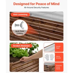 VEVOR Galvanized Raised Garden Bed, 8 x 4 x 2 ft, Rectangular Metal Planter Box Kit Outdoor, Bottomless Elevated Planting Box with Gloves, Alu-Zinc, for Growing Flowers Vegetables, Deep Wood Grain