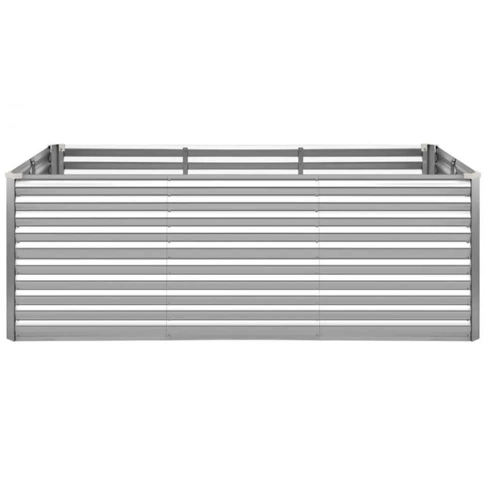 VEVOR Galvanized Raised Garden Bed, 8 x 4 x 3 ft, Rectangular Metal Planter Box Kit Outdoor, Bottomless Elevated Planting Box with Gloves, Rustproof Alu-Zinc, for Growing Flowers Vegetables, Silver