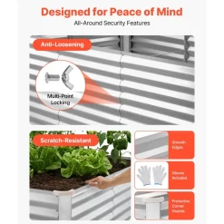 VEVOR Galvanized Raised Garden Bed, 8 x 4 x 3 ft, Rectangular Metal Planter Box Kit Outdoor, Bottomless Elevated Planting Box with Gloves, Rustproof Alu-Zinc, for Growing Flowers Vegetables, Silver