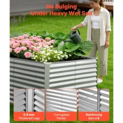 VEVOR Galvanized Raised Garden Bed, 8 x 4 x 3 ft, Rectangular Metal Planter Box Kit Outdoor, Bottomless Elevated Planting Box with Gloves, Rustproof Alu-Zinc, for Growing Flowers Vegetables, Silver