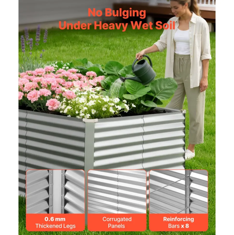 VEVOR Galvanized Raised Garden Bed, 8 x 4 x 3 ft, Rectangular Metal Planter Box Kit Outdoor, Bottomless Elevated Planting Box with Gloves, Rustproof Alu-Zinc, for Growing Flowers Vegetables, Silver