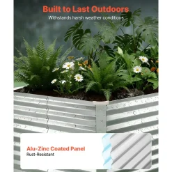 VEVOR Galvanized Raised Garden Bed, 8 x 4 x 3 ft, Rectangular Metal Planter Box Kit Outdoor, Bottomless Elevated Planting Box with Gloves, Rustproof Alu-Zinc, for Growing Flowers Vegetables, Silver